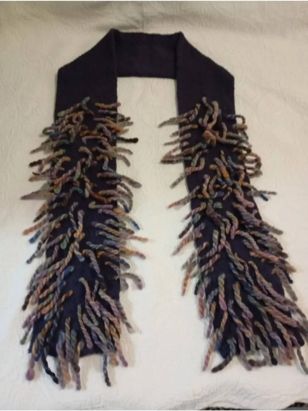 Free People Purple Knit Scarf With Multicolor Fringe Detailing